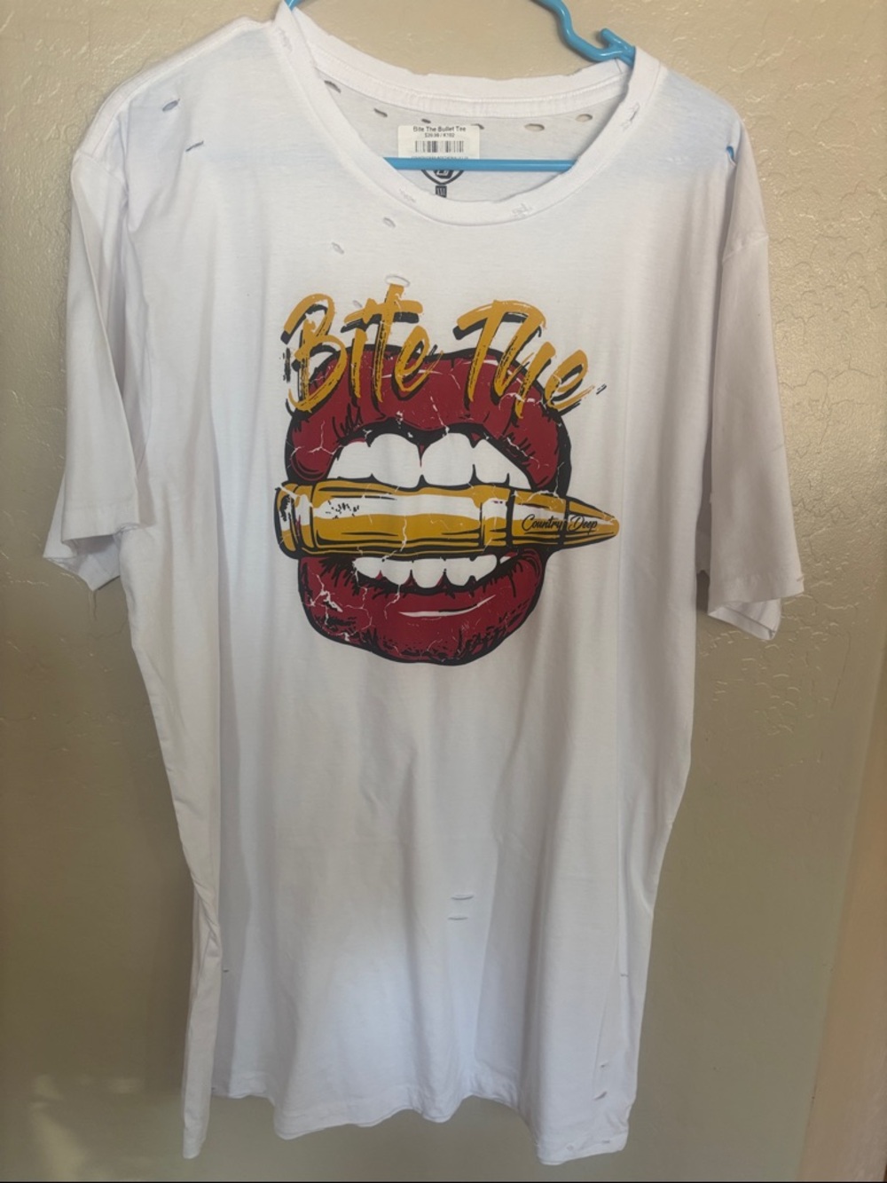 Bite Me Graphic Tee - White with Red & Yellow Print